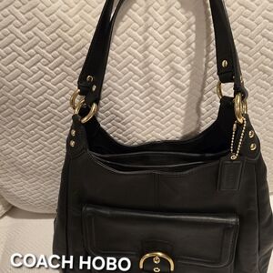 Coach Black Leather Hobo Bag with Gold Accents